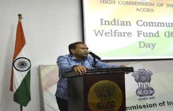 #IndiaAt75#AmritMahotsav Addressing the audience at Indian Community Welfare Fund (ICWF) Day celebration at #Accra High Commissioner highlighted several initiatives taken for Indian Community welfare.